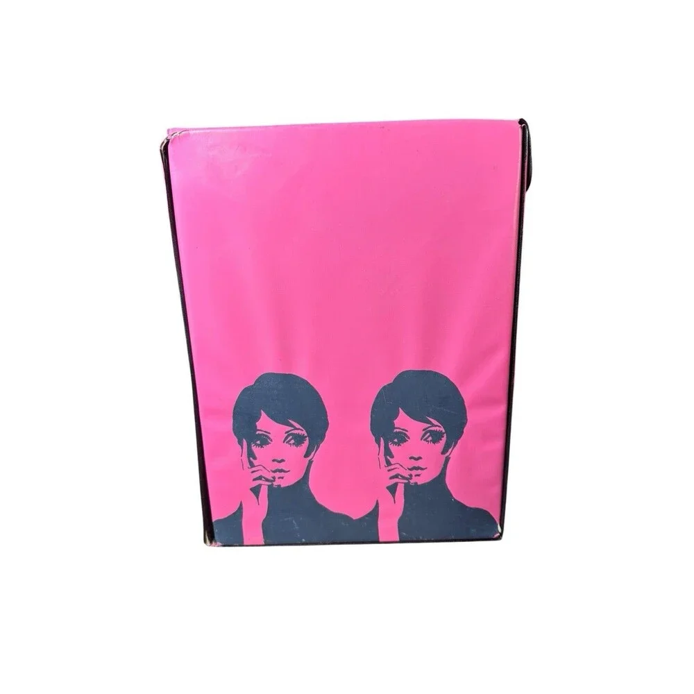 Vintage 1960s Mod Wig Storage Box Pink Woman Design Vinyl Carry Case Wig Stand